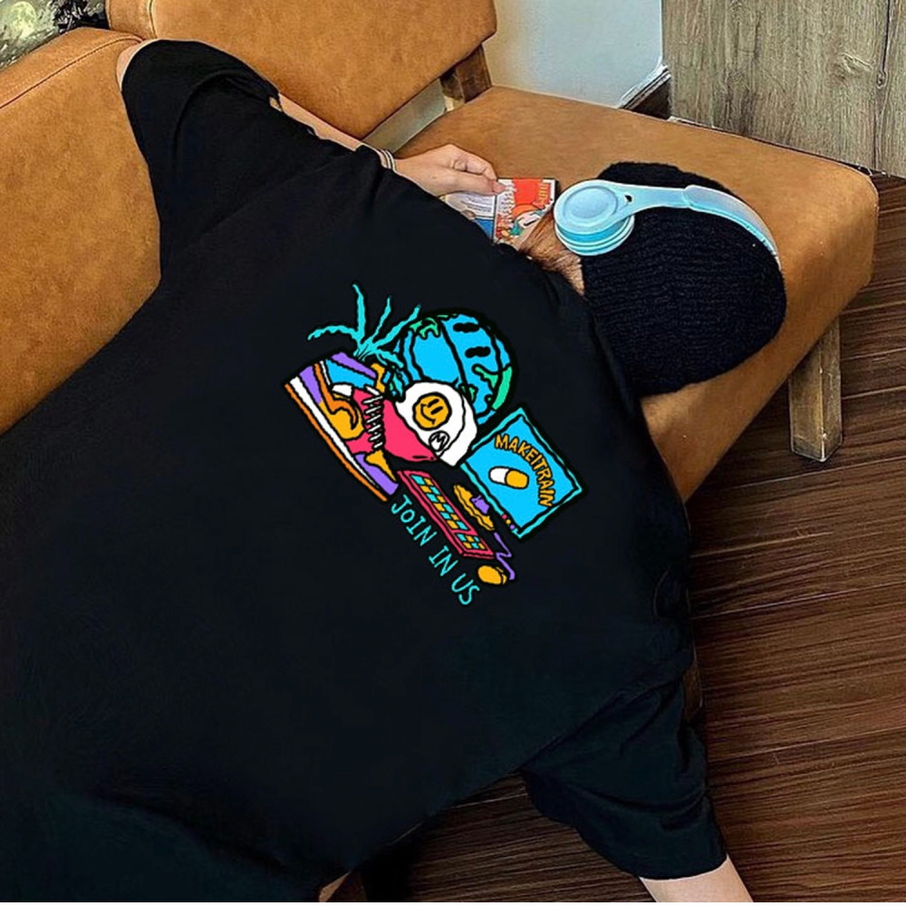 【三番雜貨屋】嘻哈塗鴉復古圖騰  純棉上衣 短袖 寬鬆美式復古 原宿慵懶風 日系少女感-細節圖2