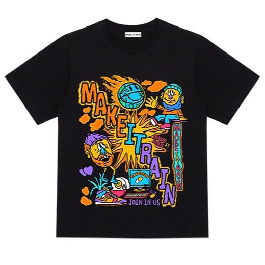 【三番雜貨屋】嘻哈塗鴉復古圖騰  純棉上衣 短袖 寬鬆美式復古 原宿慵懶風 日系少女感-細節圖5