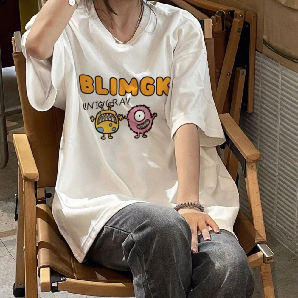 【三番雜貨屋】比利小怪獸  純棉上衣 短袖 寬鬆美式復古 原宿慵懶風 日系少女感-細節圖3