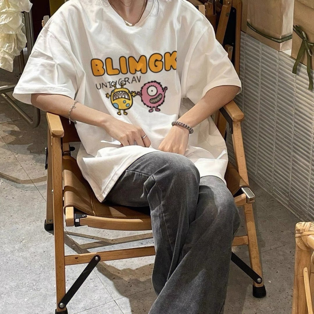 【三番雜貨屋】比利小怪獸  純棉上衣 短袖 寬鬆美式復古 原宿慵懶風 日系少女感-細節圖4