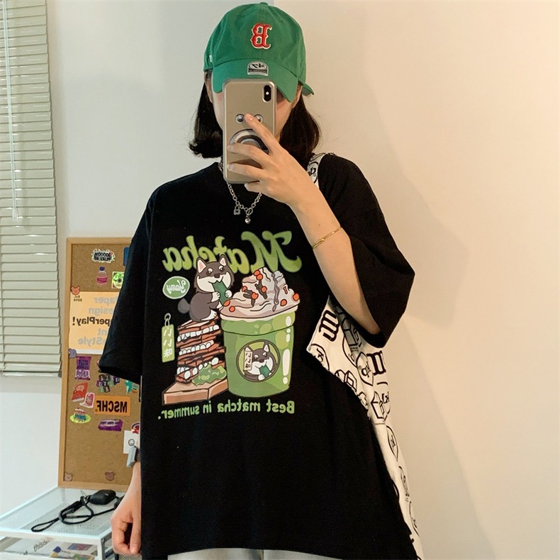 【三番雜貨屋】我倒底是柴柴還是哈士奇咧  純棉上衣 短袖 寬鬆美式復古 原宿慵懶風 日系少女感-細節圖3