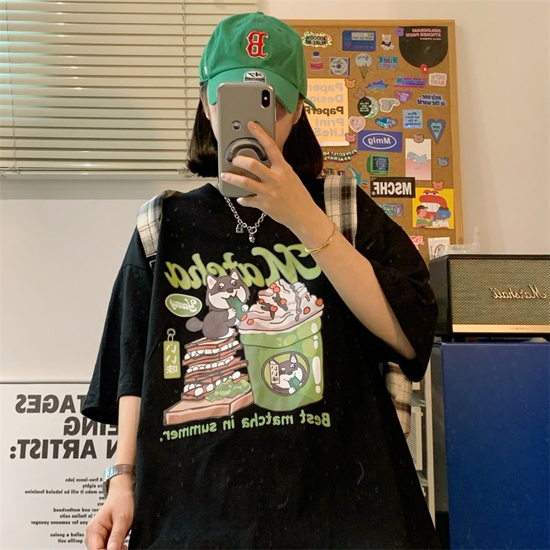 【三番雜貨屋】我倒底是柴柴還是哈士奇咧  純棉上衣 短袖 寬鬆美式復古 原宿慵懶風 日系少女感-細節圖5