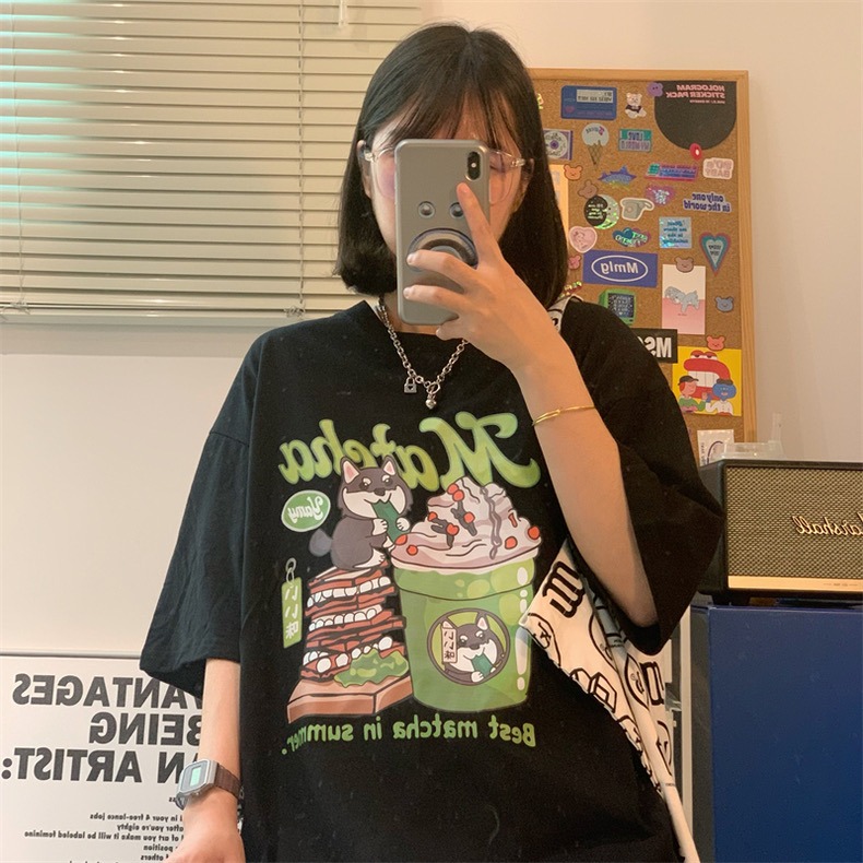 【三番雜貨屋】我倒底是柴柴還是哈士奇咧  純棉上衣 短袖 寬鬆美式復古 原宿慵懶風 日系少女感-細節圖7