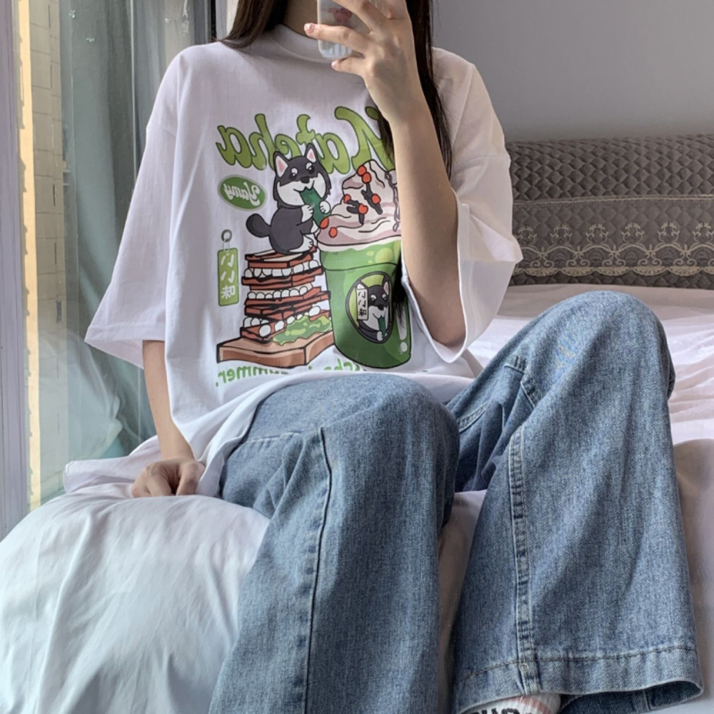 【三番雜貨屋】我倒底是柴柴還是哈士奇咧  純棉上衣 短袖 寬鬆美式復古 原宿慵懶風 日系少女感-細節圖8