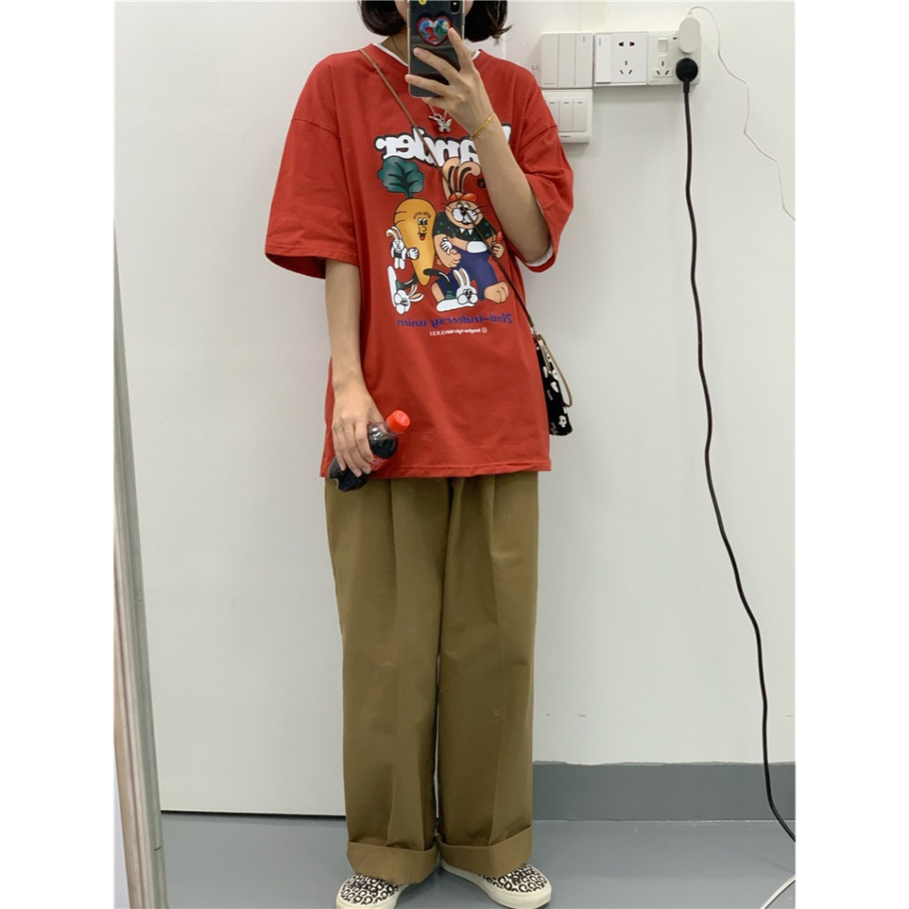 【三番雜貨屋】胡蘿蔔最愛吃兔兔  純棉上衣 短袖 寬鬆美式復古 原宿慵懶風 日系少女感-細節圖3