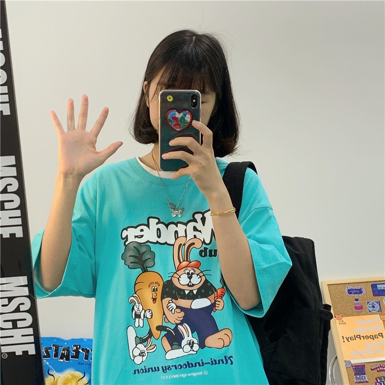 【三番雜貨屋】胡蘿蔔最愛吃兔兔  純棉上衣 短袖 寬鬆美式復古 原宿慵懶風 日系少女感-細節圖7