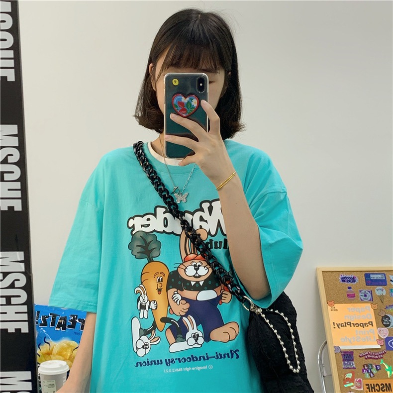 【三番雜貨屋】胡蘿蔔最愛吃兔兔  純棉上衣 短袖 寬鬆美式復古 原宿慵懶風 日系少女感-細節圖8