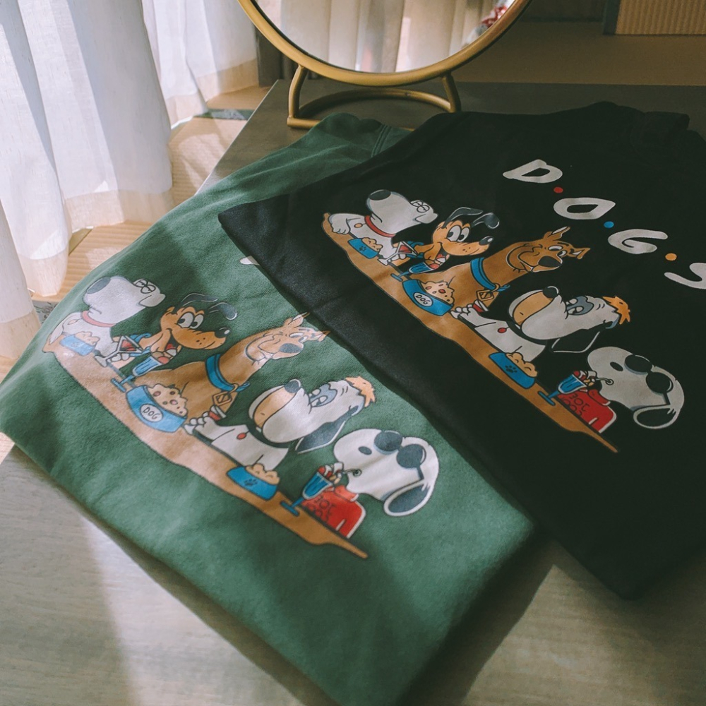 【三番雜貨屋】五狗行 D•O•G•S 純棉上衣 短袖 寬鬆美式復古 原宿慵懶風 日系少女感-細節圖2