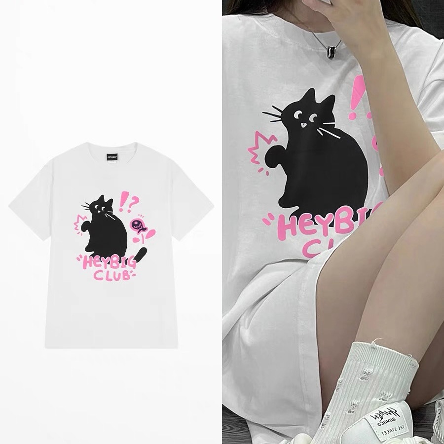 【三番雜貨屋】喵耶～嚇我一跳！純棉上衣 美式嘻哈風格短袖 寬鬆復古 原宿慵懶風 日系少女感-細節圖4