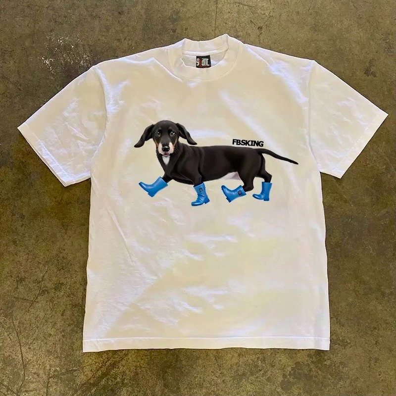 【三番雜貨屋】可愛臘腸齊步走 純棉上衣 短袖 寬鬆美式復古 原宿慵懶風 日系少女感-規格圖2