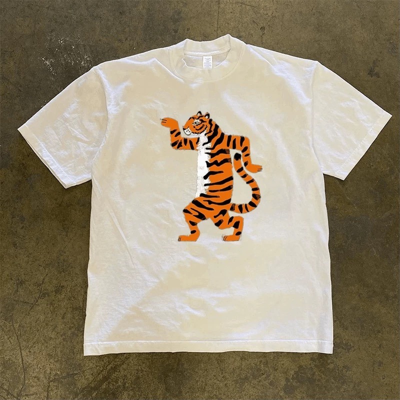 【三番雜貨屋】愛老虎油 純棉上衣 短袖 寬鬆美式復古 原宿慵懶風 日系少女感-細節圖2