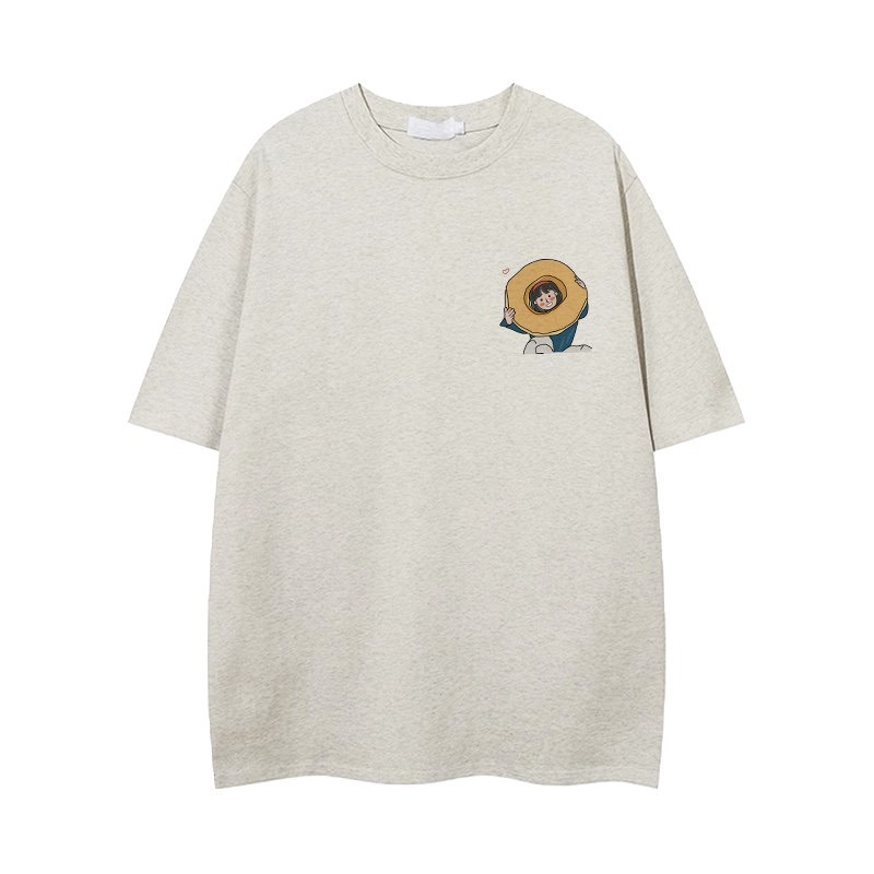 【三番雜貨屋】插畫風甜甜圈少女 純棉上衣 短袖 寬鬆美式復古 原宿慵懶風 日系少女感-細節圖4