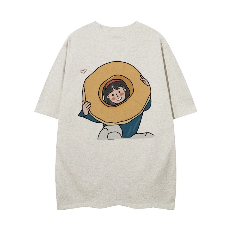 【三番雜貨屋】插畫風甜甜圈少女 純棉上衣 短袖 寬鬆美式復古 原宿慵懶風 日系少女感-細節圖5