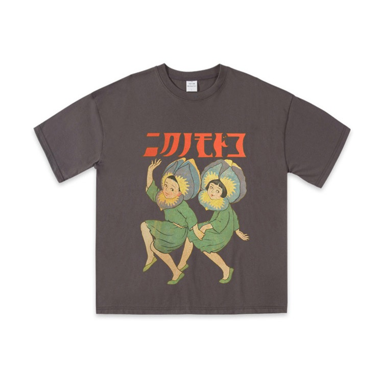 【三番雜貨屋】無花果小孩 純棉上衣 短袖 寬鬆美式復古 原宿慵懶風 日系少女感-規格圖4