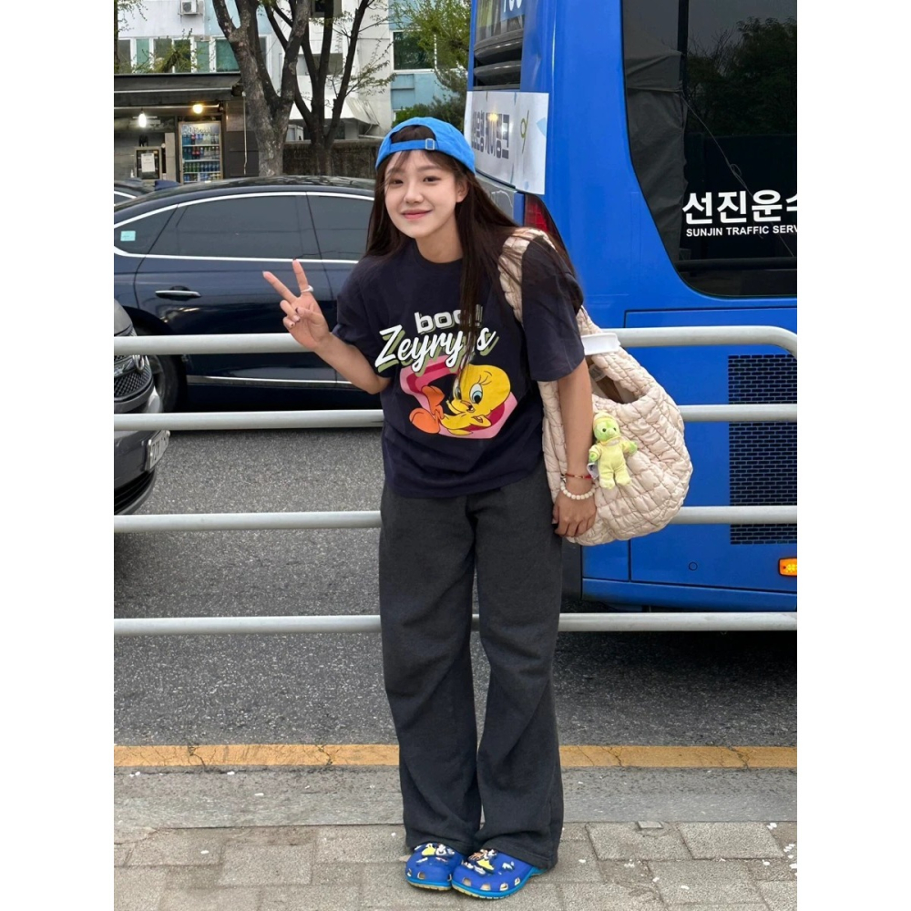 【三番雜貨屋】Welcome Tweety Network 重磅純棉上衣 短袖 寬鬆美式復古 原宿慵懶風 日系少女感-細節圖5