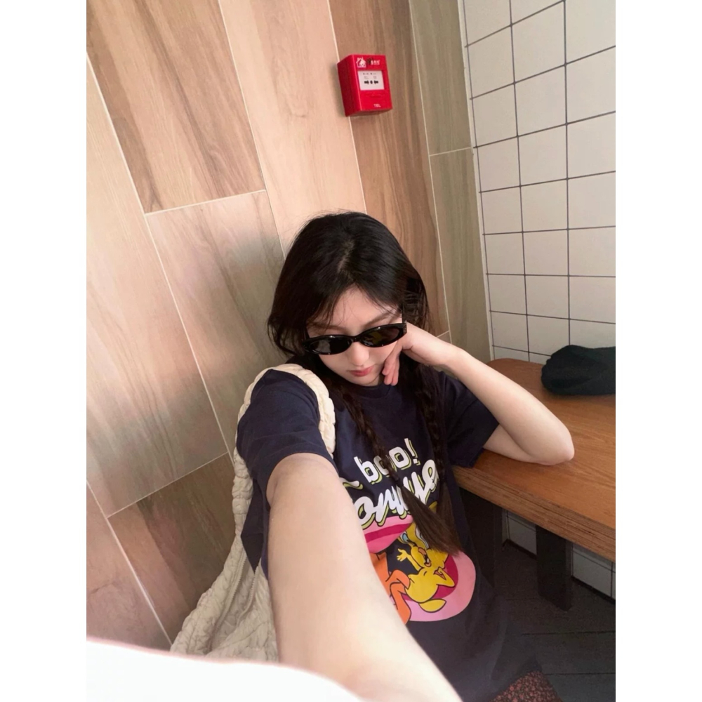 【三番雜貨屋】Welcome Tweety Network 重磅純棉上衣 短袖 寬鬆美式復古 原宿慵懶風 日系少女感-細節圖6