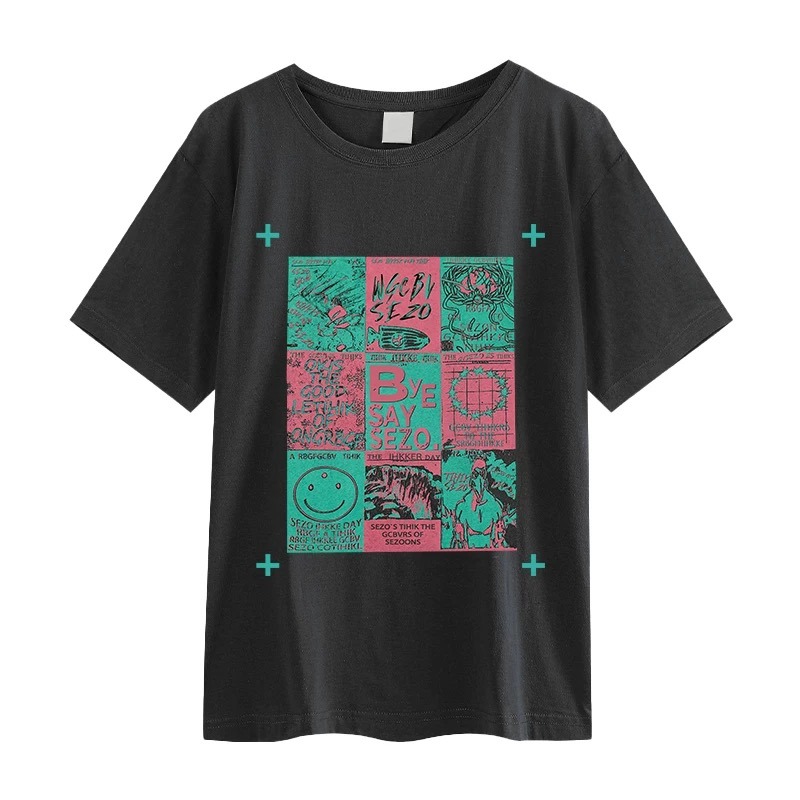 【三番迪斯可】普普風拼圖 純棉上衣 短袖 寬鬆美式短袖 原宿慵懶風 復古日系少女感-細節圖3