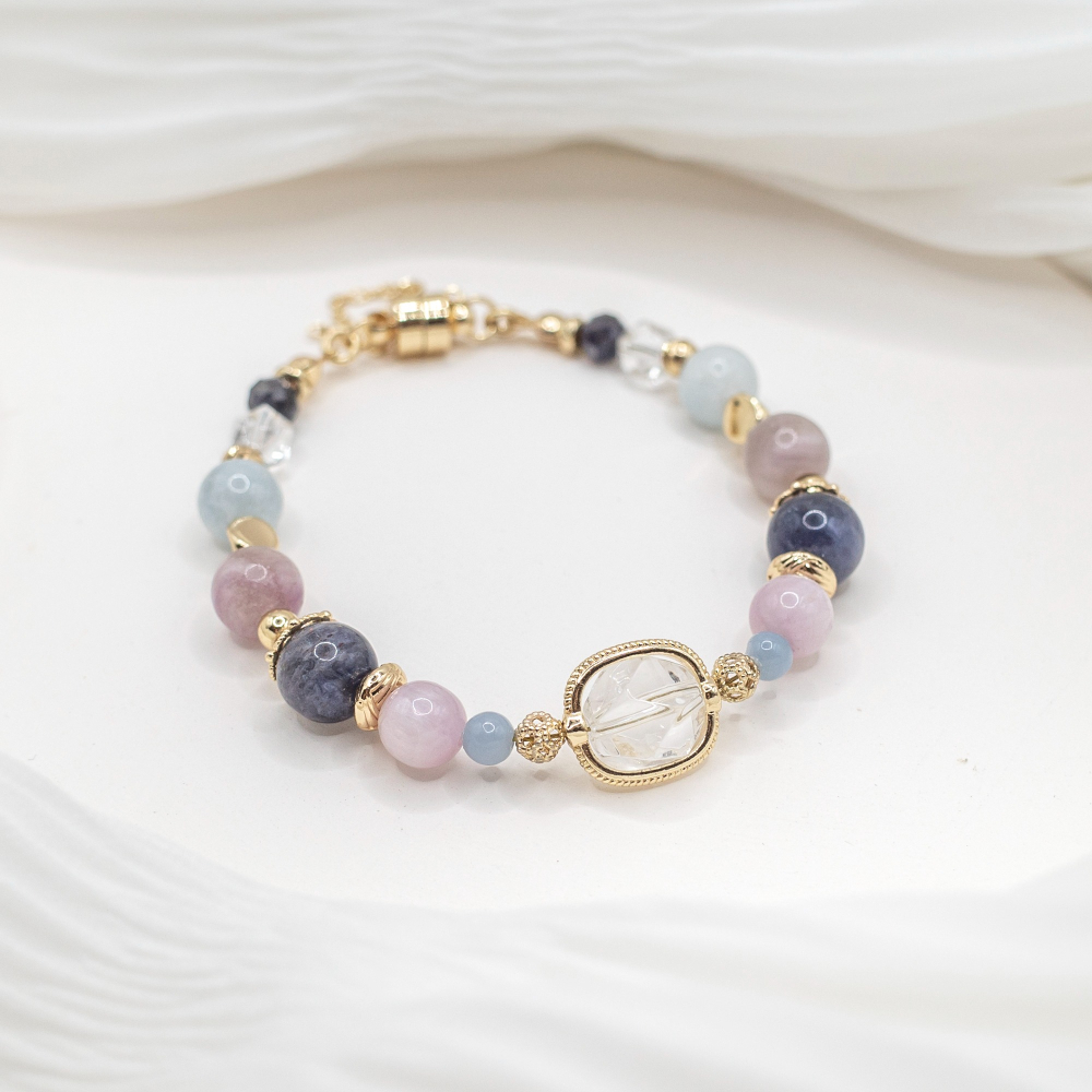 𝓒𝓱𝓾𝓷 // 溫柔的守護 // 舒壓療癒緩和安定．堇青石天使石海藍寶紫鋰輝石舒螢石水晶手鍊-細節圖3