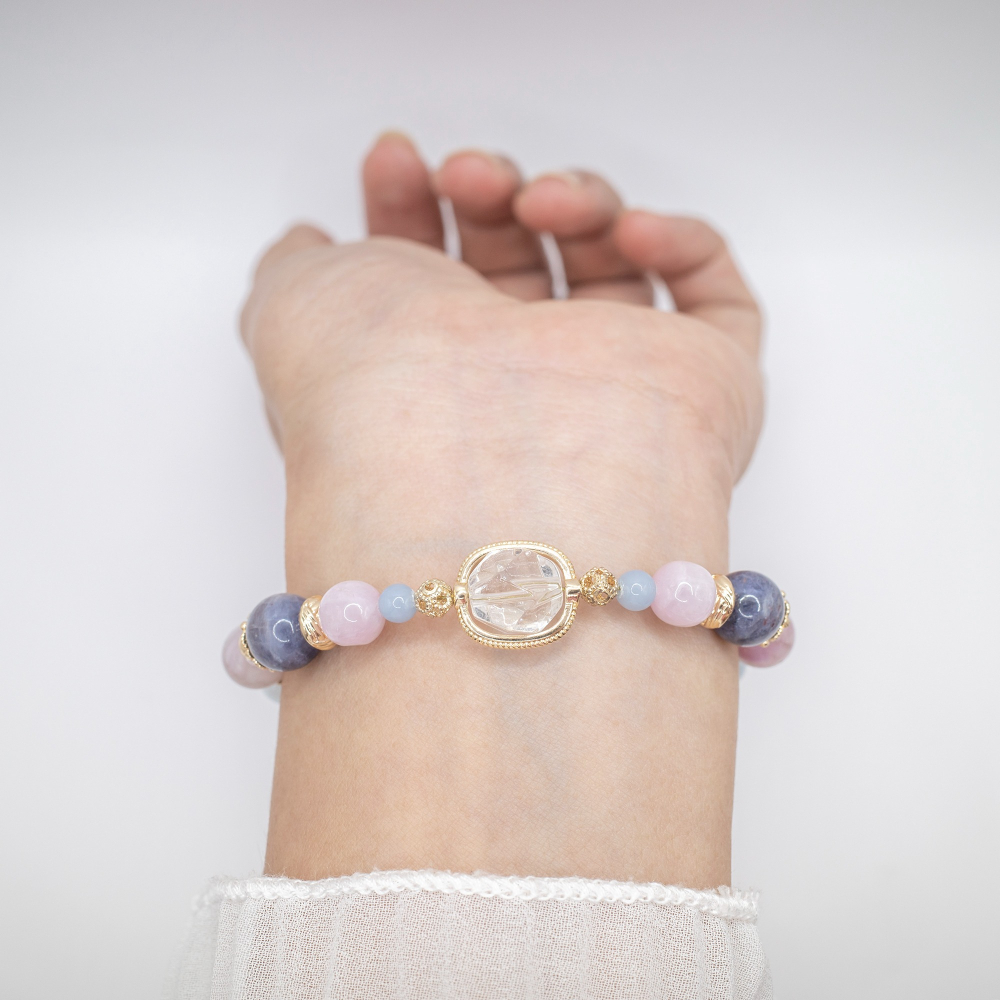 𝓒𝓱𝓾𝓷 // 溫柔的守護 // 舒壓療癒緩和安定．堇青石天使石海藍寶紫鋰輝石舒螢石水晶手鍊-細節圖9