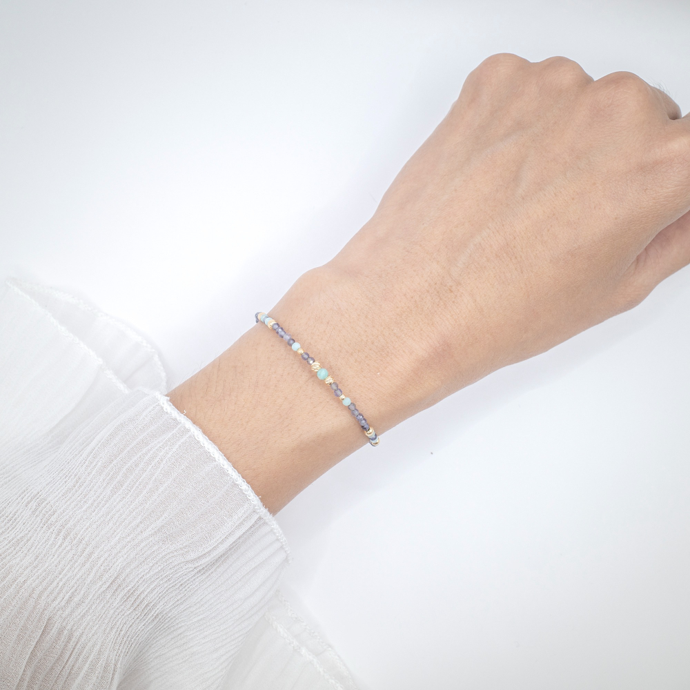 𝓒𝓱𝓾𝓷 // 天冉 // ★極細款★紓解壓力消除負能量．天河石堇青石水晶手鍊-細節圖6