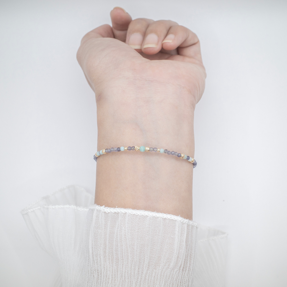 𝓒𝓱𝓾𝓷 // 天冉 // ★極細款★紓解壓力消除負能量．天河石堇青石水晶手鍊-細節圖8