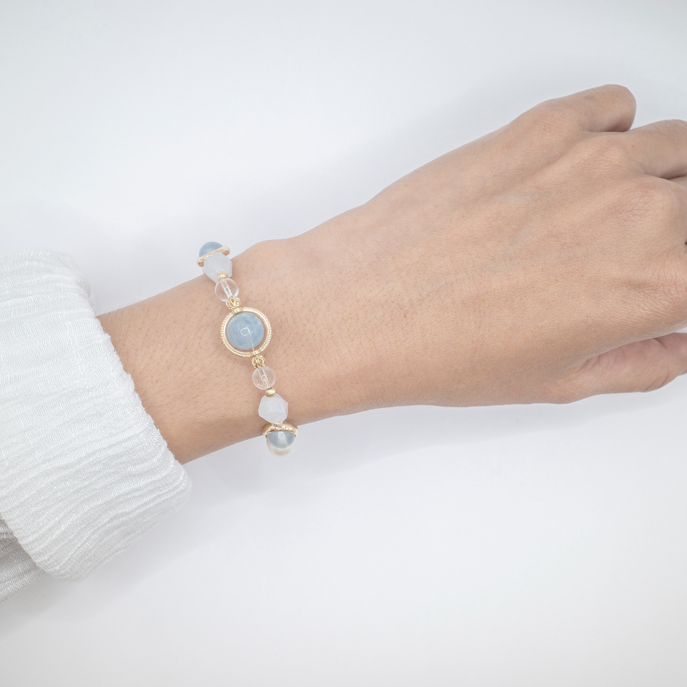 𝓒𝓱𝓾𝓷 // 珍珠美人魚 // 平靜溫柔堅定信念．海藍寶白水晶淡水珍珠水晶手鍊-細節圖5