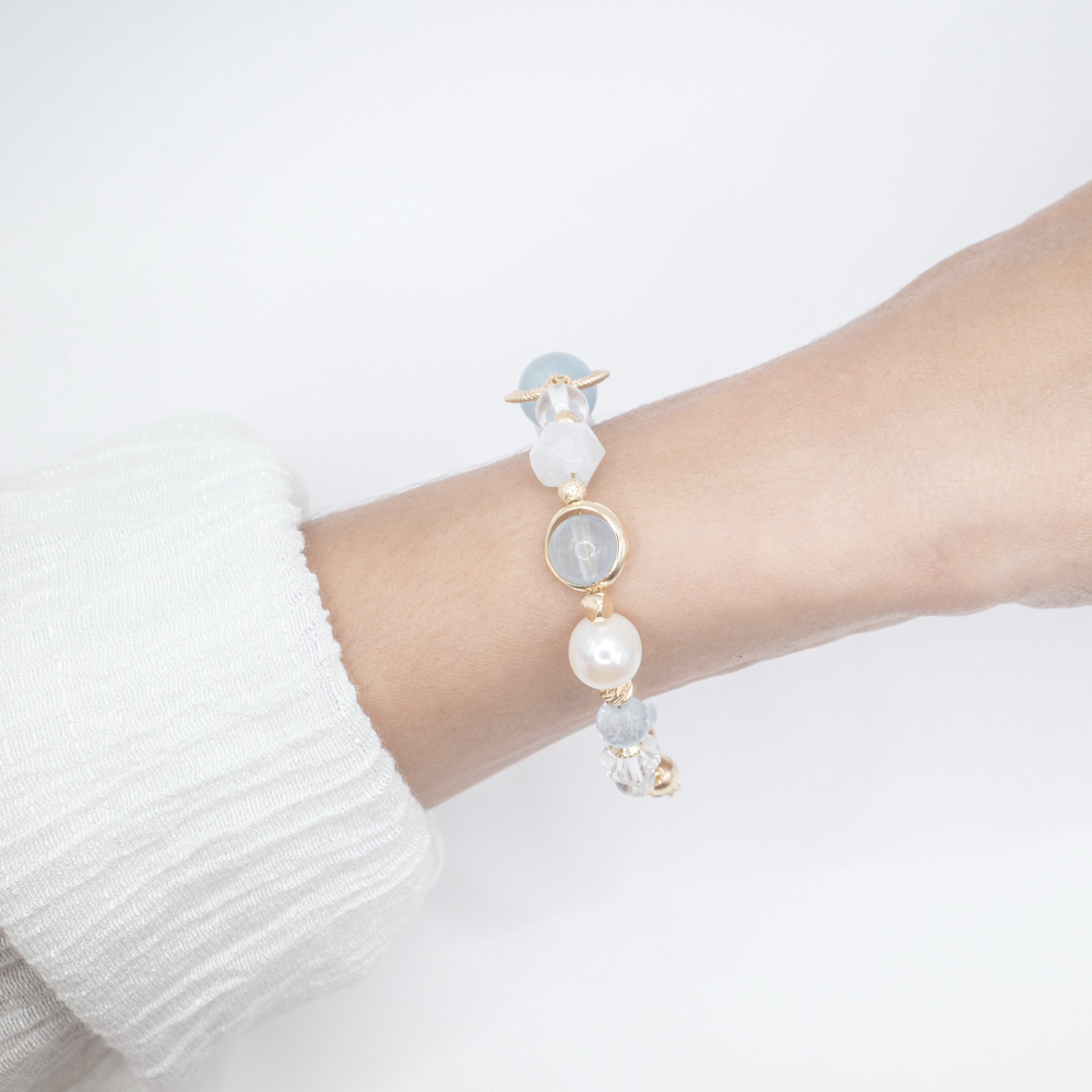 𝓒𝓱𝓾𝓷 // 珍珠美人魚 // 平靜溫柔堅定信念．海藍寶白水晶淡水珍珠水晶手鍊-細節圖6