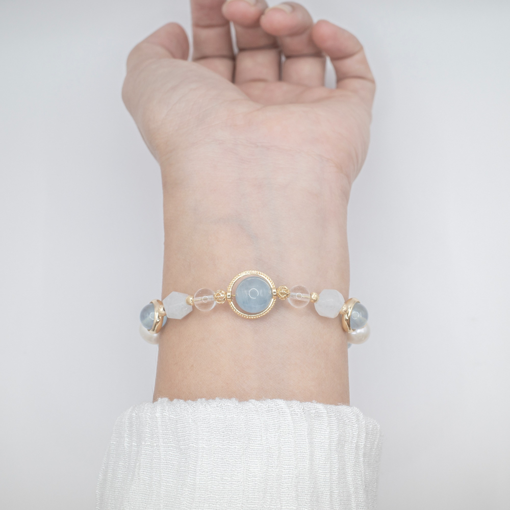 𝓒𝓱𝓾𝓷 // 珍珠美人魚 // 平靜溫柔堅定信念．海藍寶白水晶淡水珍珠水晶手鍊-細節圖7