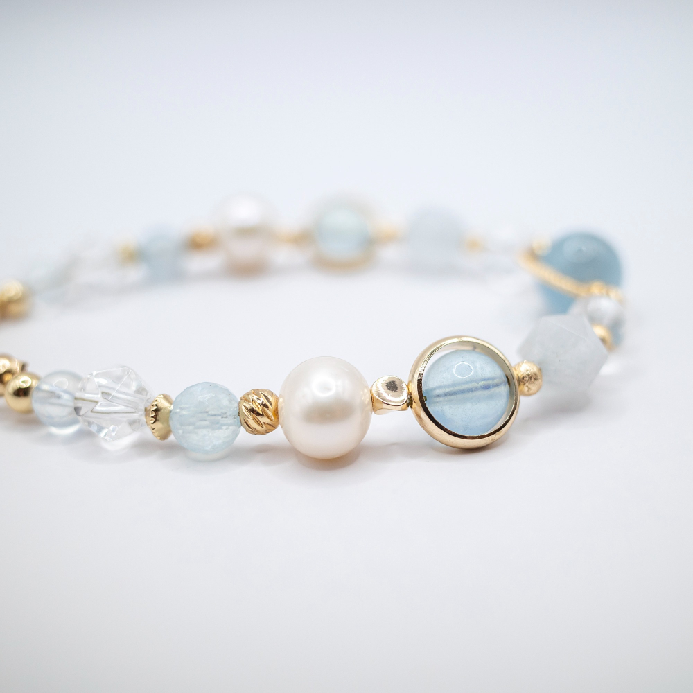 𝓒𝓱𝓾𝓷 // 珍珠美人魚 // 平靜溫柔堅定信念．海藍寶白水晶淡水珍珠水晶手鍊-細節圖9