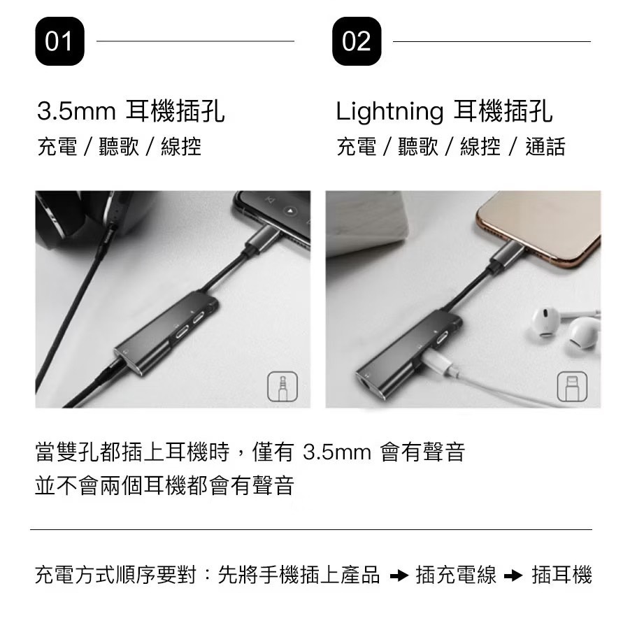 【bono】多合一音源線 HiFi原音重現 雙Lightning+3.5mm/Type-C+3.5mm充電轉接線 可充電-細節圖6