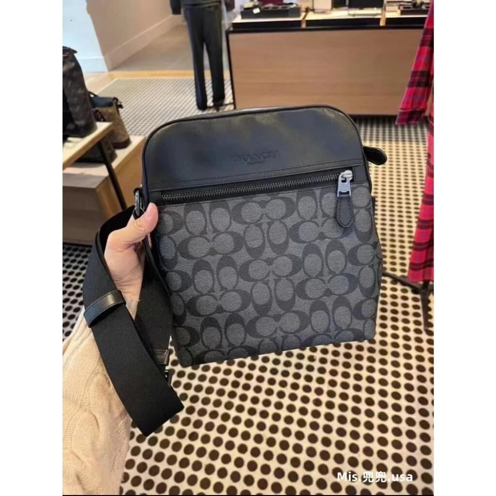 保固 現貨 COACH 蔻馳包包 Mis.兜兜 時尚包包 飛行員包 拉鏈單肩包 新款公事包 真皮男包 斜背包 商務包-細節圖4