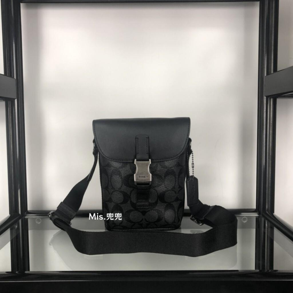 保固 現貨 COACH 蔻馳包包 Mis.兜兜 經典標誌c紋拼皮翻蓋 男生薯條包 單肩斜挎包 水桶包-細節圖3