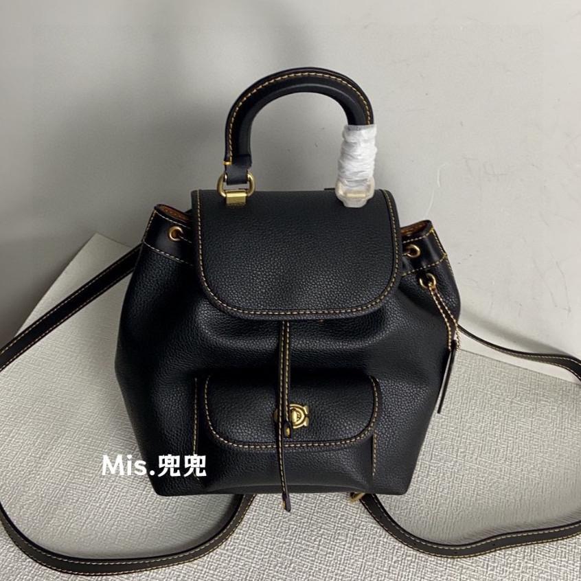 保固 現貨 COACH 蔻馳包包 Mis.兜兜 女生mini迷你雙肩背包 拼色翻蓋抽繩包 手提書包 後背包 雙肩包女-細節圖4