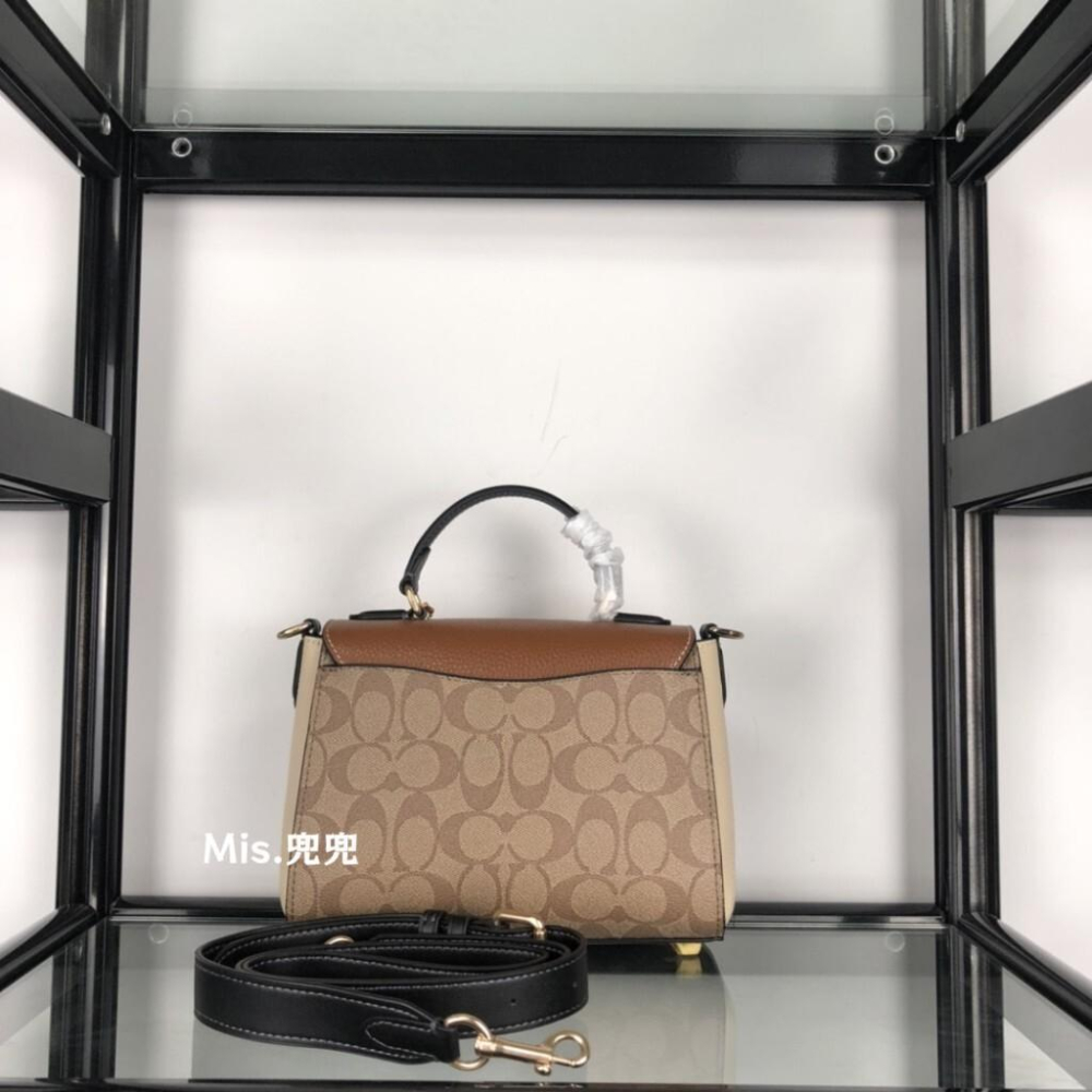 保固 現貨 COACH 蔻馳包包 Mis.兜兜 新款女生郵差包 手提包 單肩斜挎包 側背包 復古老花小方包 盒子包 大-細節圖5