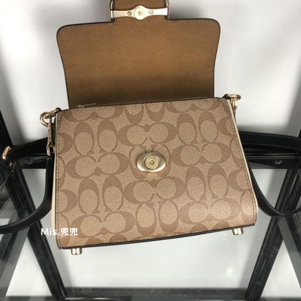 保固 現貨 COACH 蔻馳包包 Mis.兜兜 新款女生郵差包 手提包 單肩斜挎包 側背包 復古老花小方包 盒子包 大-細節圖6
