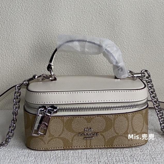 保固 現貨 COACH 蔻馳包包 Mis.兜兜 新款女生化妝包 單肩斜挎包 盒子包 手提包 女生包包-細節圖3