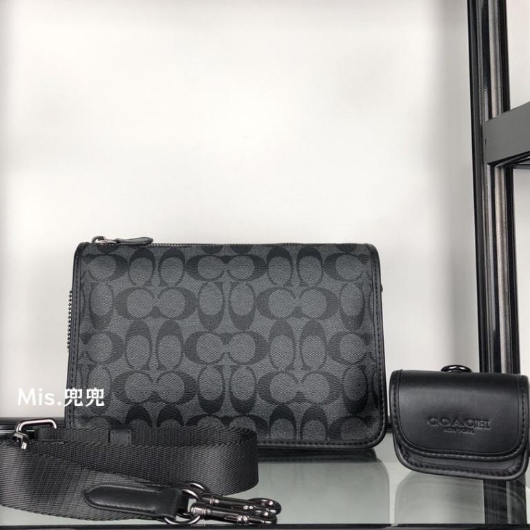 保固 現貨 COACH 蔻馳包包 Mis.兜兜 經典老花男生斜挎包 零錢袋二合一包 單肩包 側背包 男生包包-細節圖4