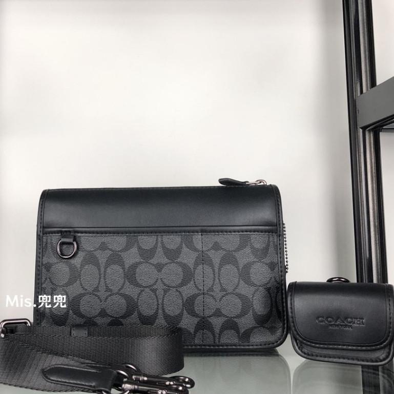 保固 現貨 COACH 蔻馳包包 Mis.兜兜 經典老花男生斜挎包 零錢袋二合一包 單肩包 側背包 男生包包-細節圖5