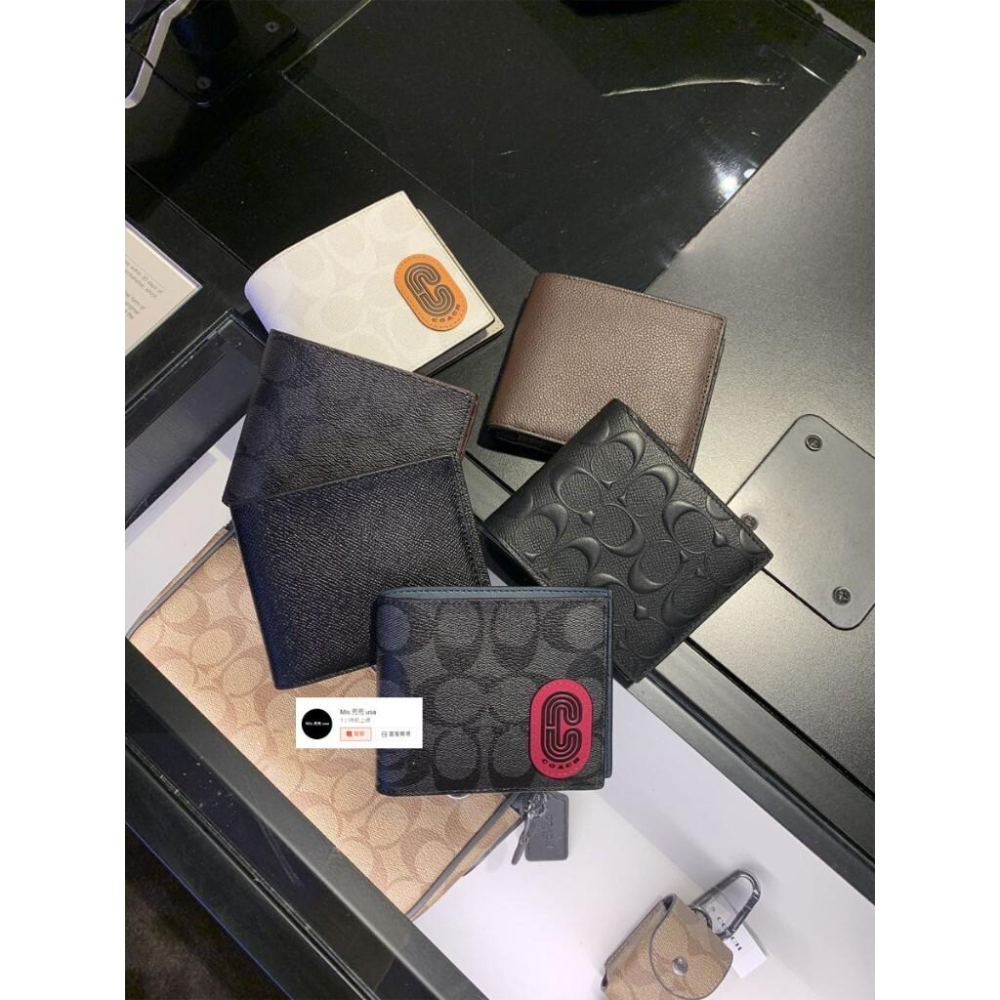 保固 現貨 COACH 蔻馳包包 Mis.兜兜🛒男生短夾 經典男生皮夾 零錢包 皮夾 錢夾 真皮條紋 男生皮夾防刮大-細節圖3