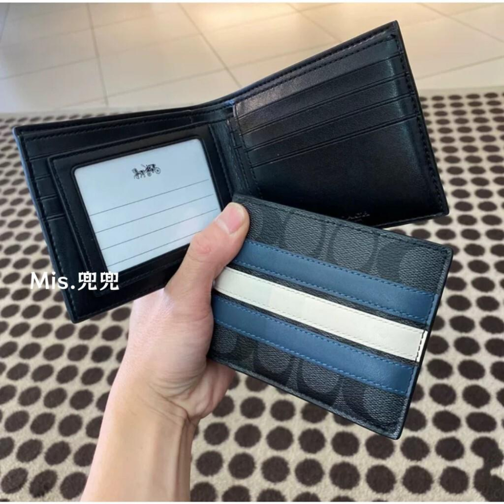 保固 現貨 COACH 蔻馳包包 Mis.兜兜🛒男生短夾 經典男生皮夾 零錢包 皮夾 錢夾 真皮條紋 男生皮夾防刮大-細節圖7