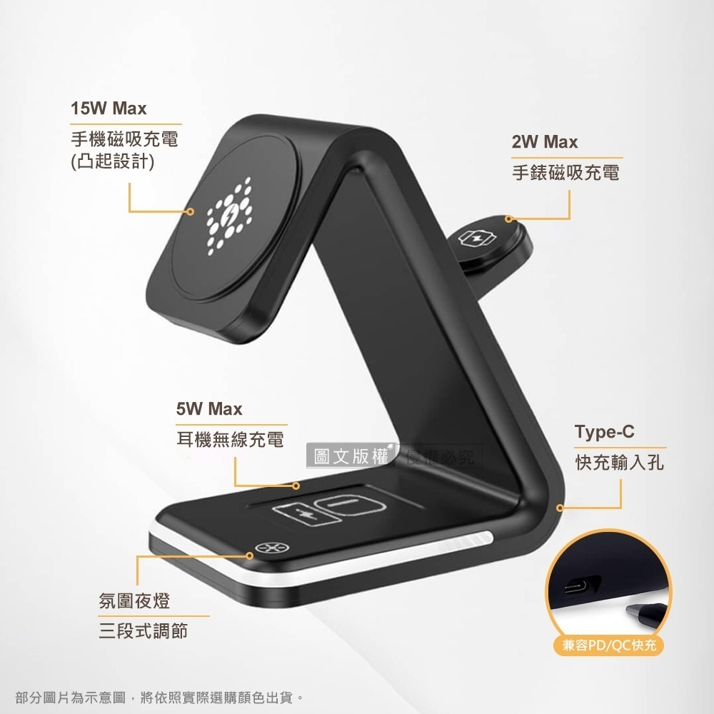 【ASPOR】 Magsafe 急速15W四合一磁吸無線充電座 多功能充電座現貨供應-細節圖7