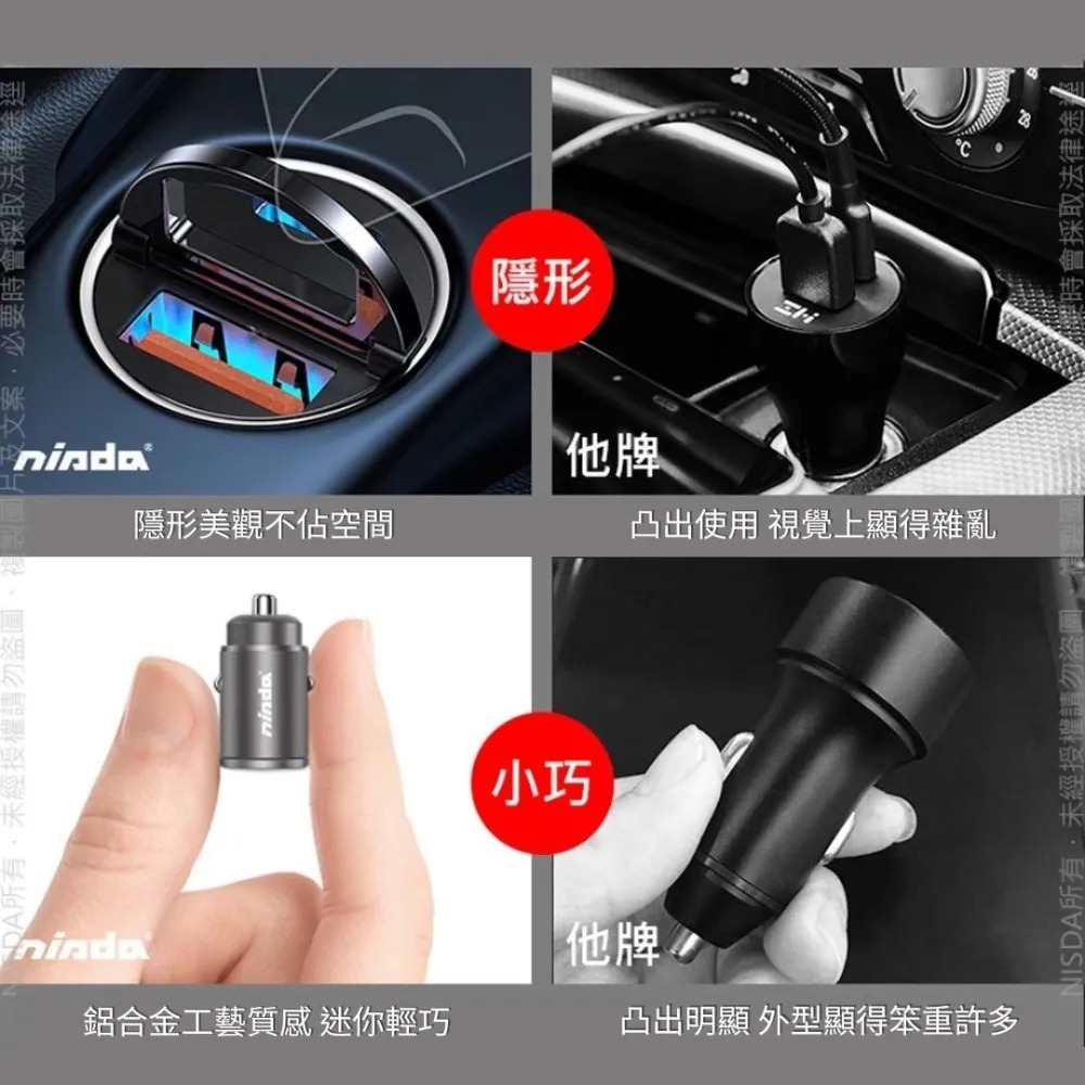 【NISDA】超迷你 PD+PD3.0 45W 雙Type-C孔 認證車充頭 CA-450P-細節圖8