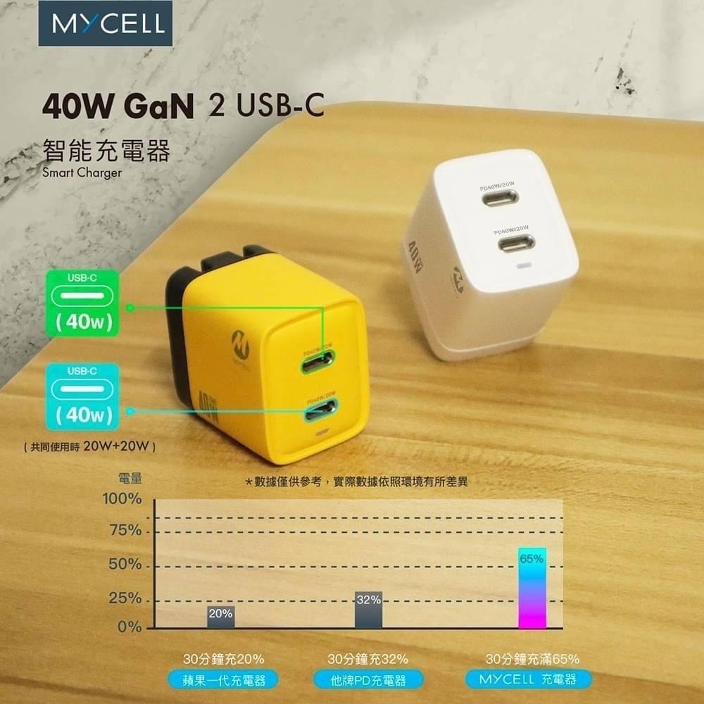 現貨 【MYCELL】40W 2 USB-C 氮化鎵智能充電器 快充頭 豆腐頭 充電頭 台灣公司貨-細節圖6