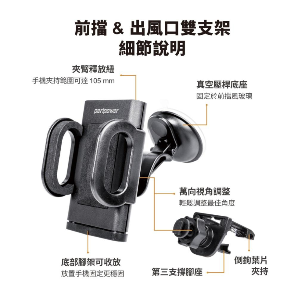 【Peripower】MT-W08 擋風玻璃&出風口-兩用手機架 車架-細節圖5