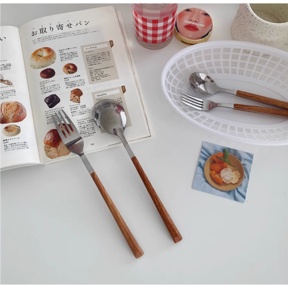 【Roze韓風家居選品】木柄不銹鋼質感餐具-細節圖2