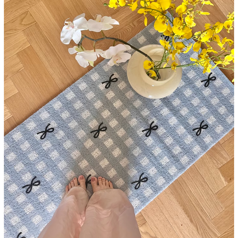 【Roze韓風家居選品】蝴蝶結格子玄關/門踏腳墊🎀-細節圖3