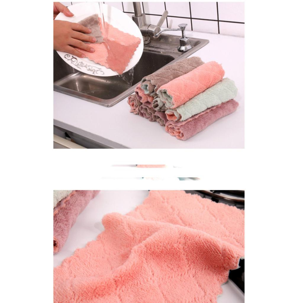 【夜市王】菱形吸水抹布 洗碗巾 雙色擦碗毛巾9元-細節圖3