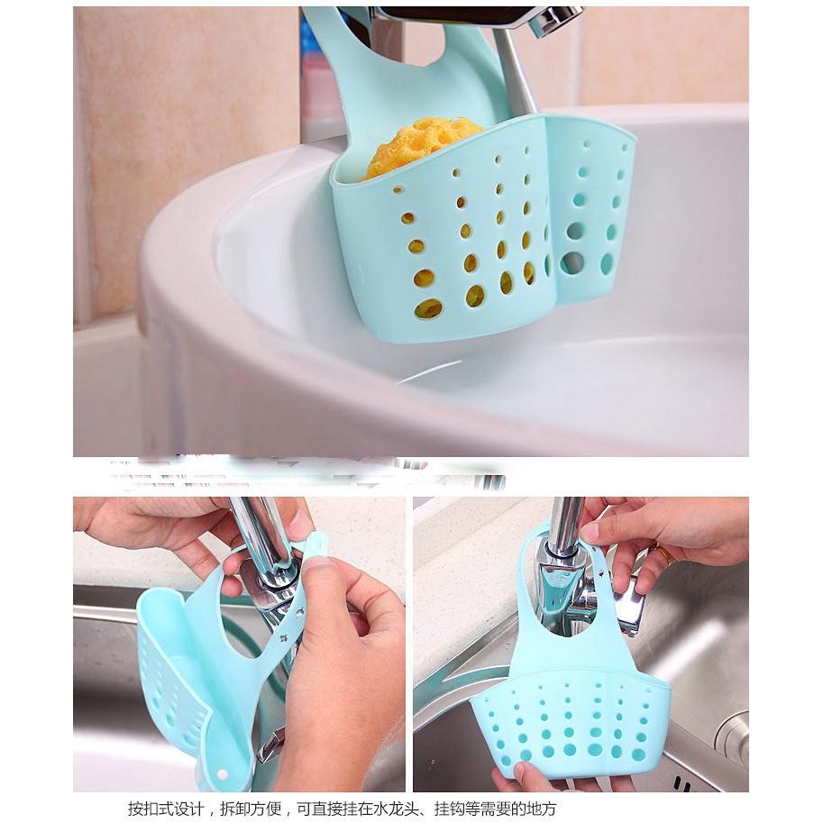 【夜市王】廚房水槽海綿收納掛籃 可調節按扣式瀝水架 水龍頭收納掛袋 29元-細節圖3