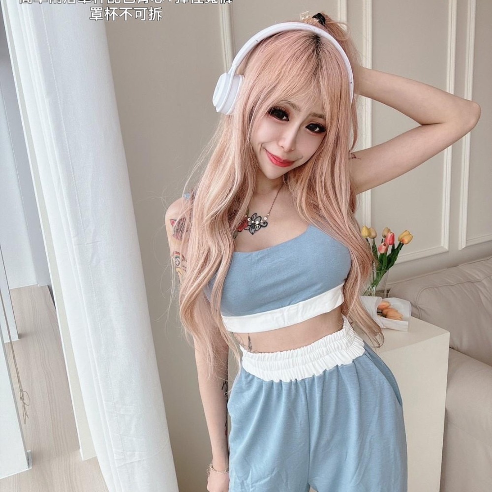 【S.T SHOP】8184簡單俐落罩杯配色背心+彈性寬褲(罩杯不可拆)-細節圖4