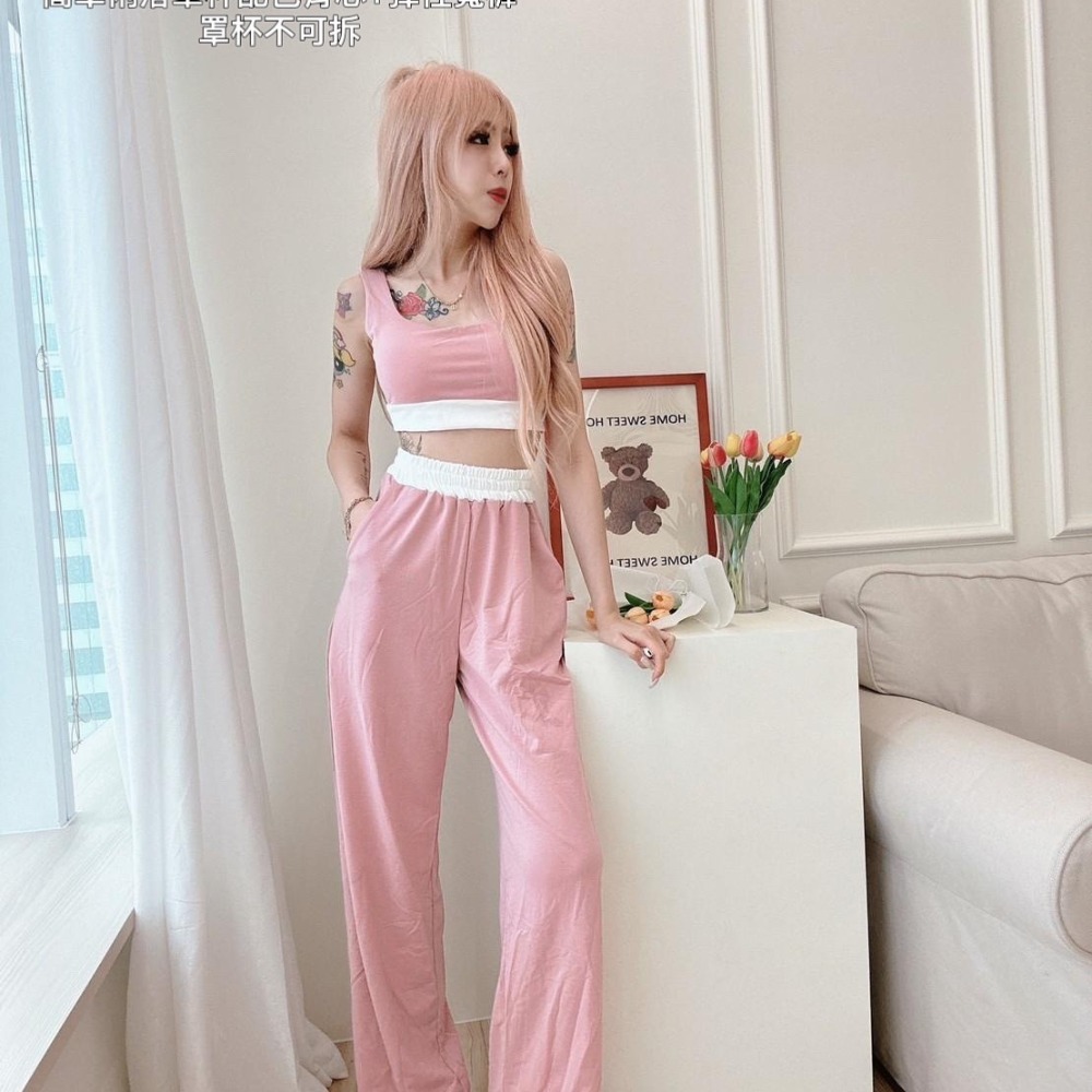 【S.T SHOP】8184簡單俐落罩杯配色背心+彈性寬褲(罩杯不可拆)-細節圖8